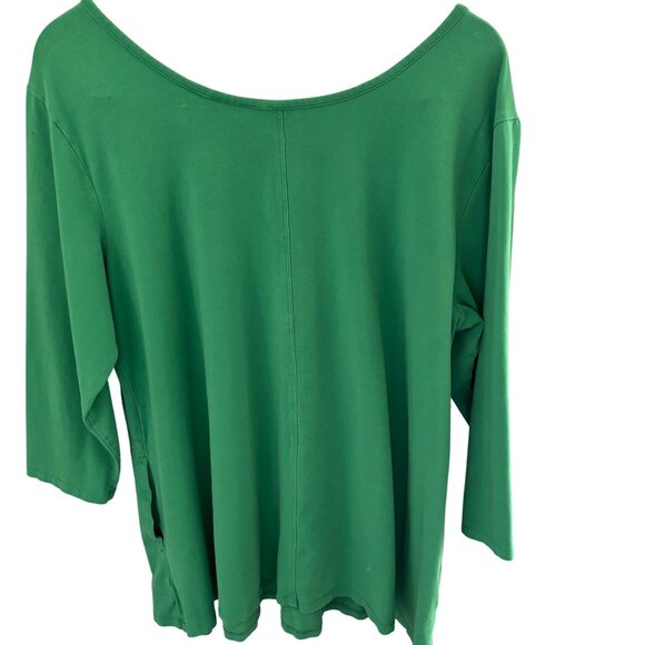 Attitudes by Renee Green Round Neck Tunic Top Front Pockets Elbow Sleeves Cotton - Picture 2 of 8